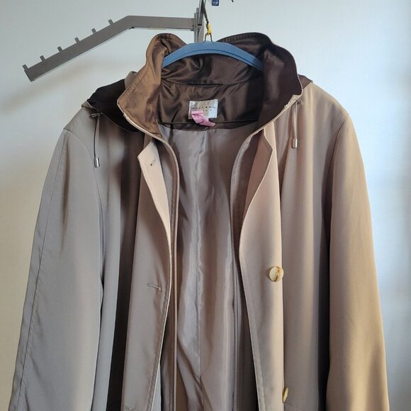 Gallery Woman Long- Hooded Light Beige Overcoat w/Removable Hood Liner (2X) - Picture 14 of 14